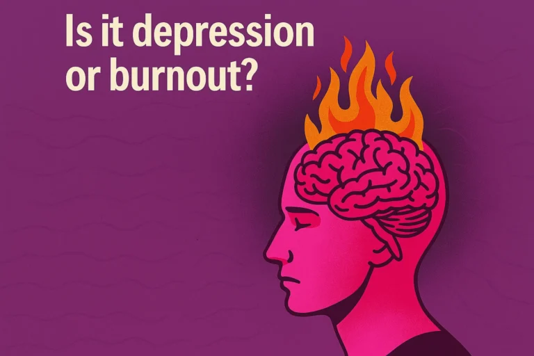an illustration with text "is it depression or burnout"